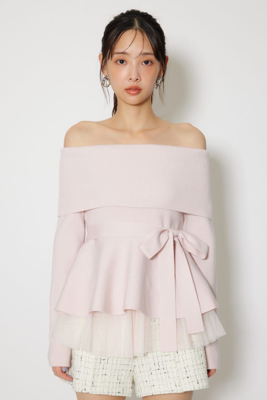 rienda「チュールレイヤードペプラムニットトップス」|ニット・セーター|