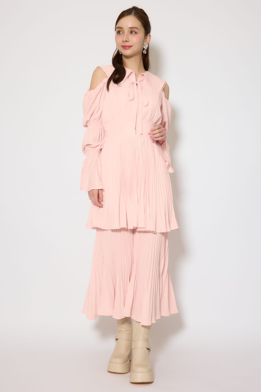 rienda「BIGカラープリーツフレアワンピース」|ワンピース|