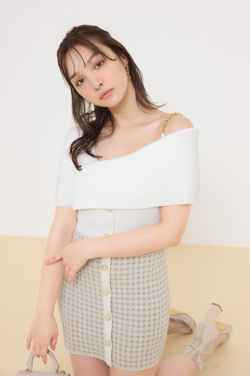 rienda「アシンメトリーツイードミニニットワンピース」|ワンピース|WHT