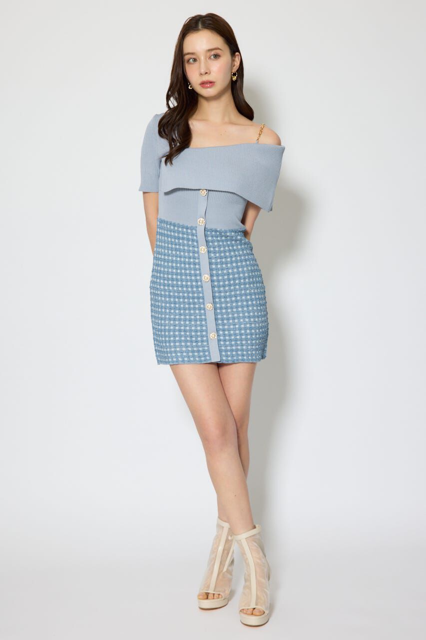 rienda「アシンメトリーツイードミニニットワンピース」|ワンピース|