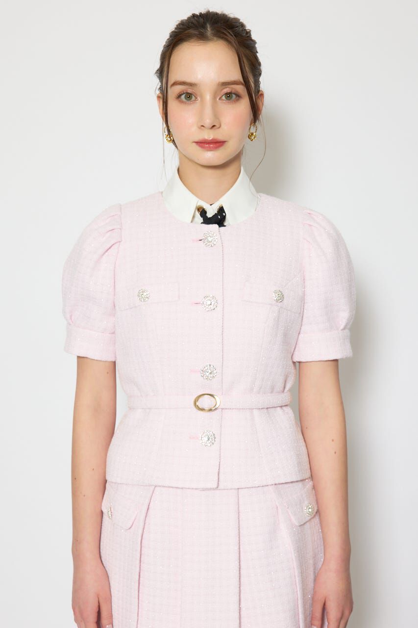 rienda「ノーカラーツイードペプラムジャケット」|その他|