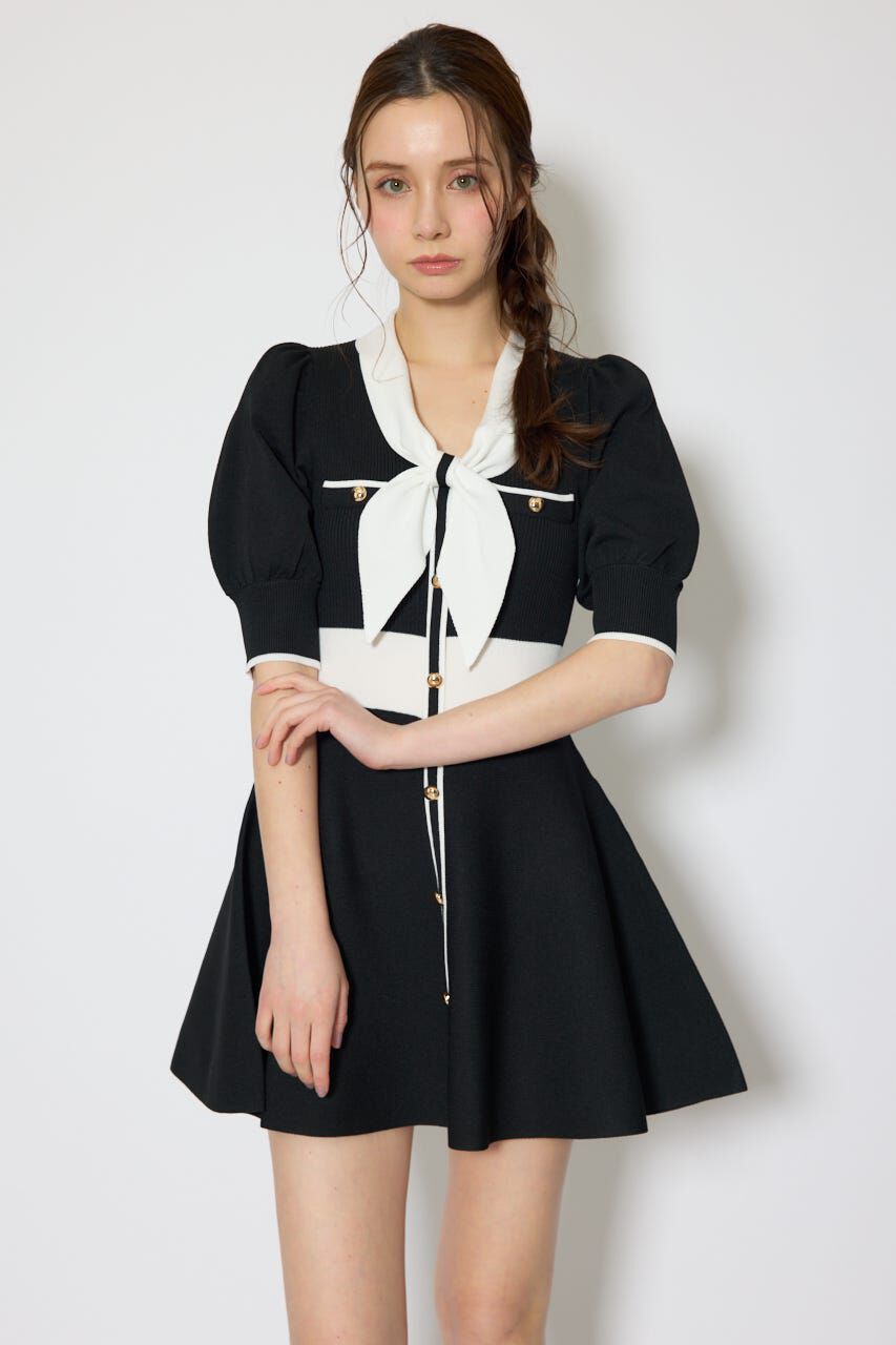 rienda「バイカラーパフスリーブミニニットワンピース」|ワンピース|