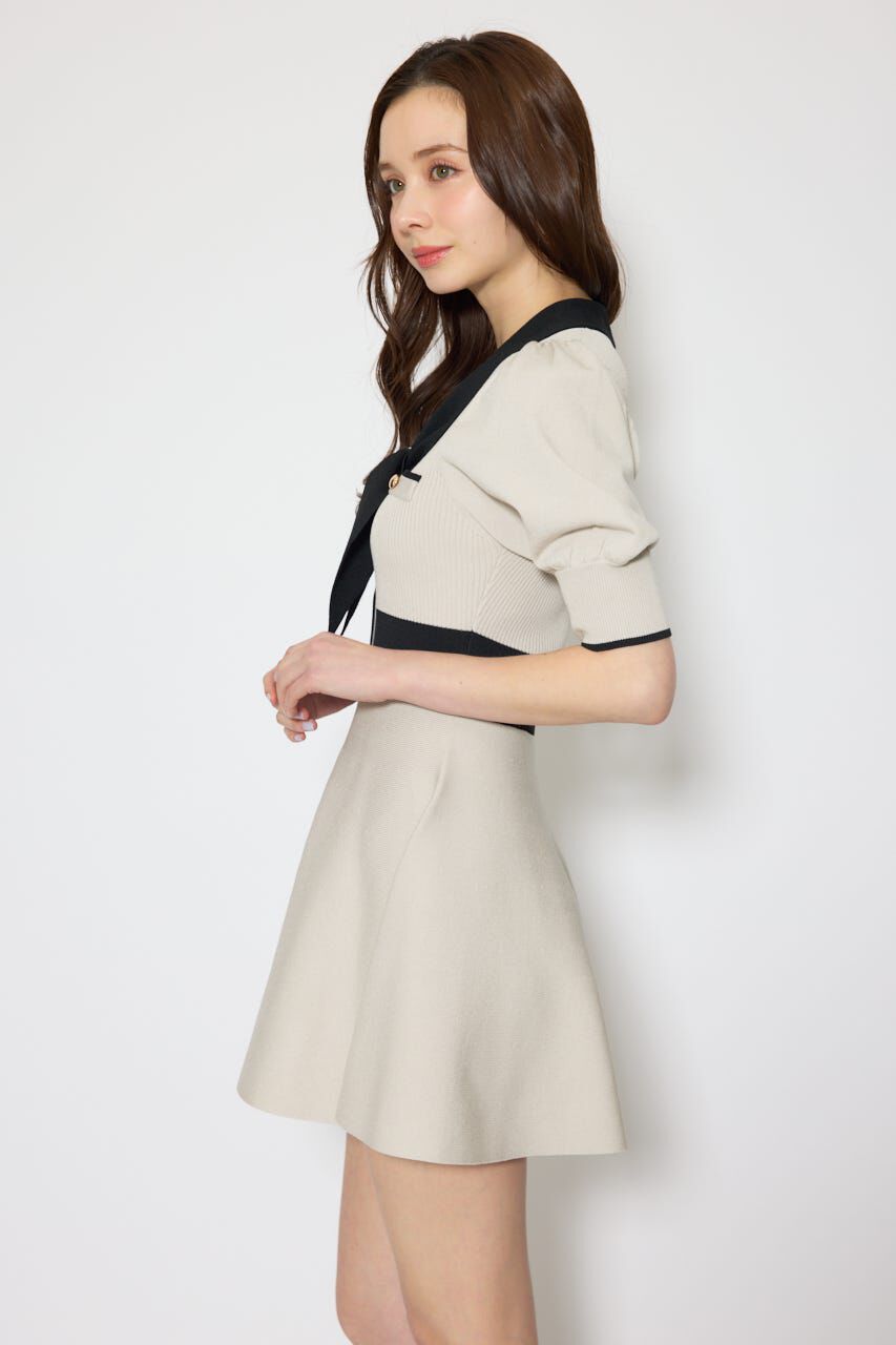 rienda「バイカラーパフスリーブミニニットワンピース」|ワンピース|