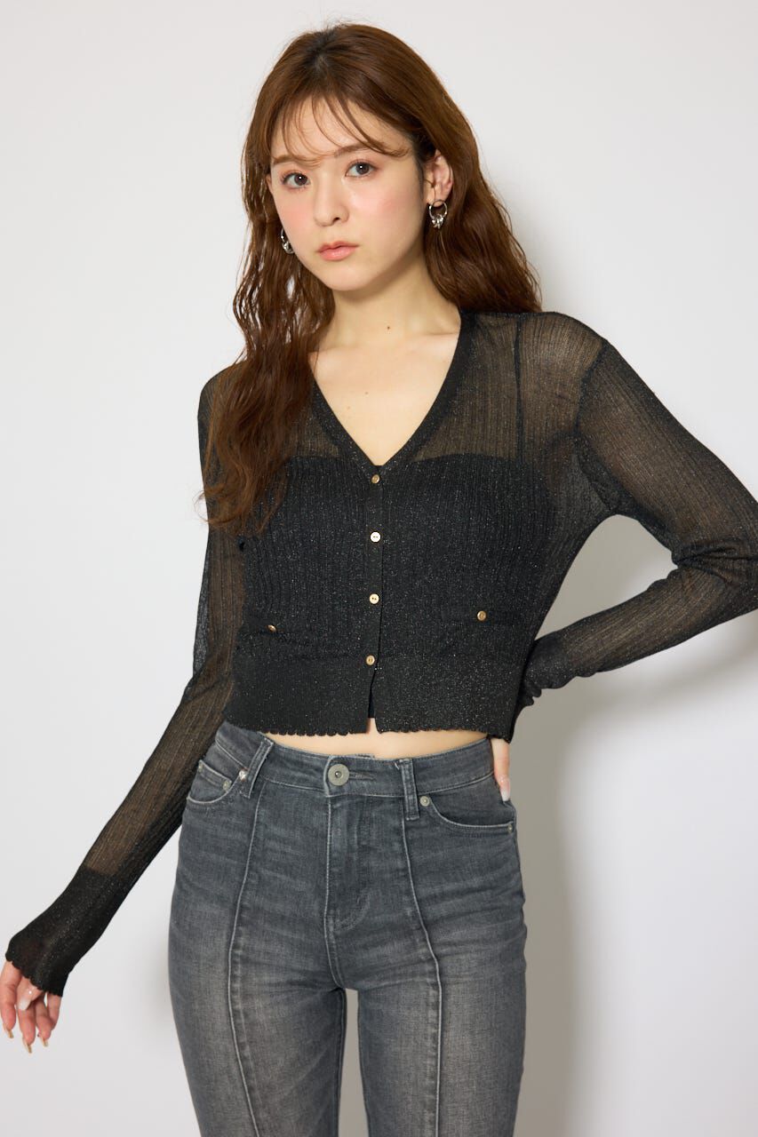 rienda「スカラップクロップドニットカーディガン」|カーディガン|BLK