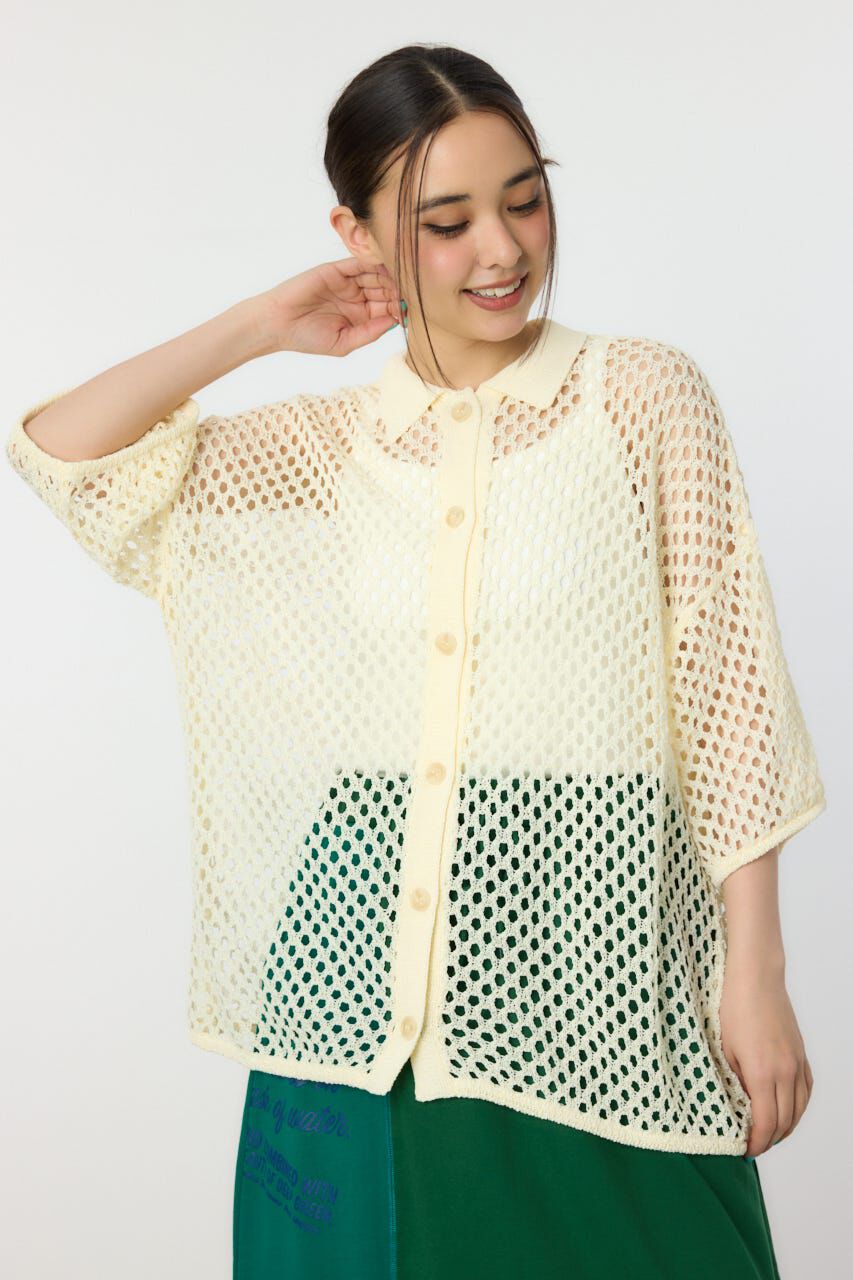 RODEO CROWNS「襟付きメッシュニットカーディガン」|ニット・セーター|