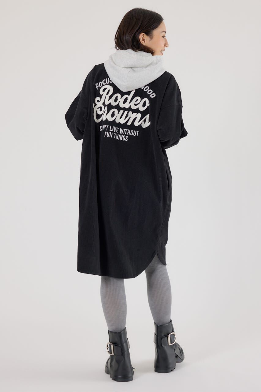 RODEO CROWNS「フード付きコーデュロイシャツワンピース」|ワンピース|BLK