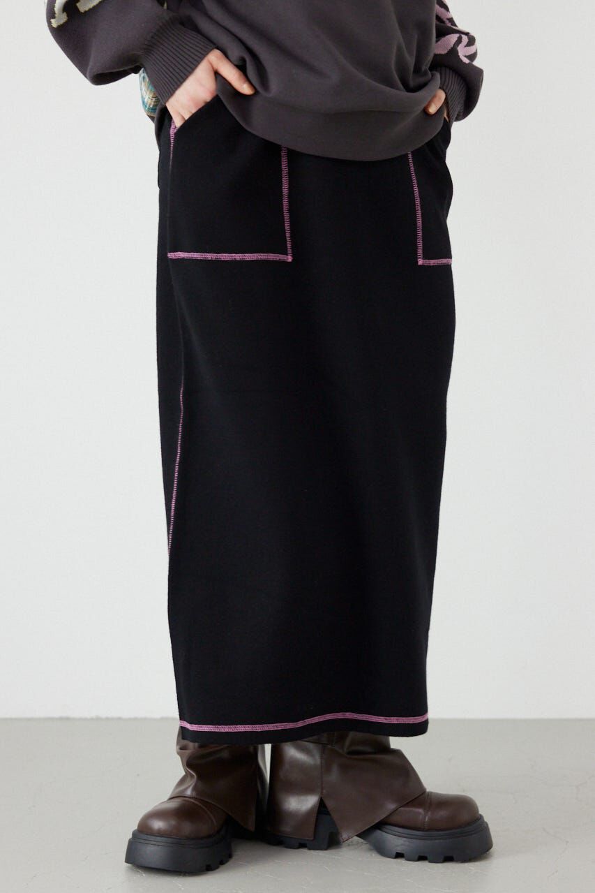 RODEO CROWNS「スウェットライクサイドステッチニットスカート」|スカート|BLK