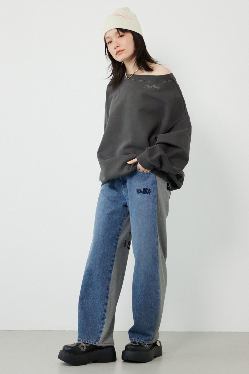 RODEO CROWNS「BIG sign logo コンビパンツ」|デニム|