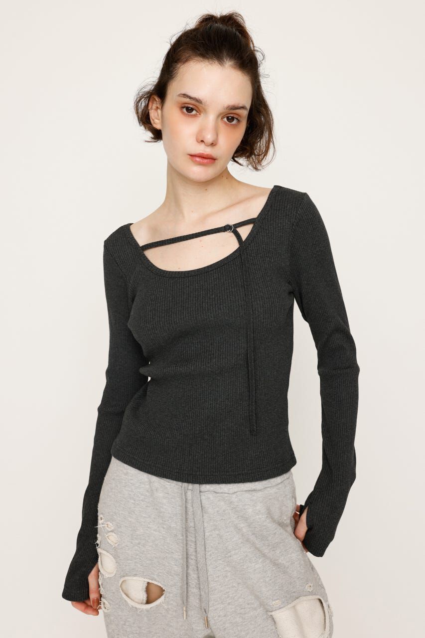 SLY「2WAY CUT RIB トップス」|Tシャツ・カットソー|L/BLK1