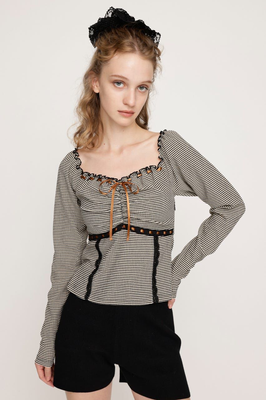 SLY「PLAID RIBBON CUT トップス」|Tシャツ・カットソー|M/BEG7