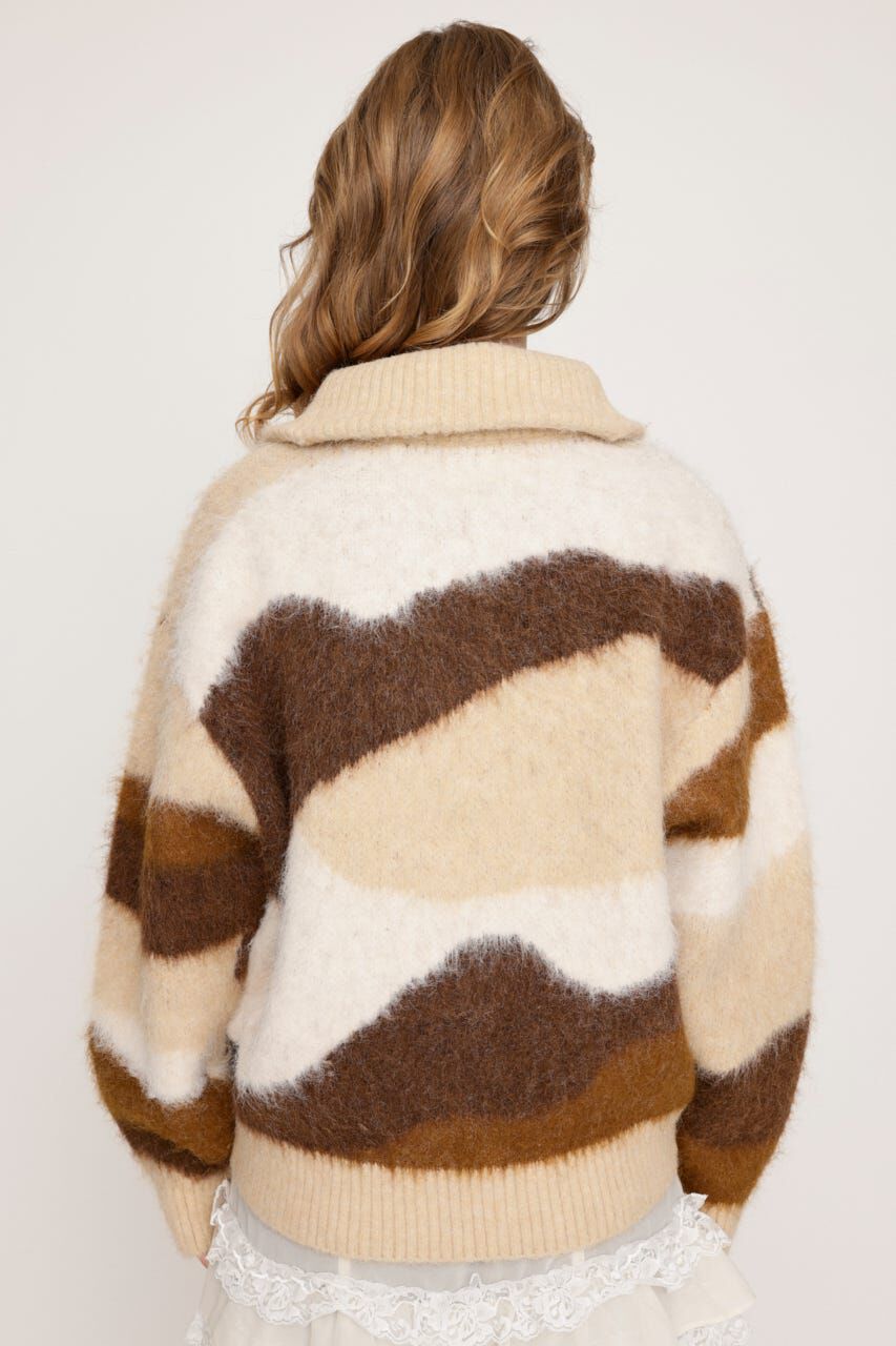 SLY「FRONT ZIP MARBLE KNIT トップス」|ニット・セーター|