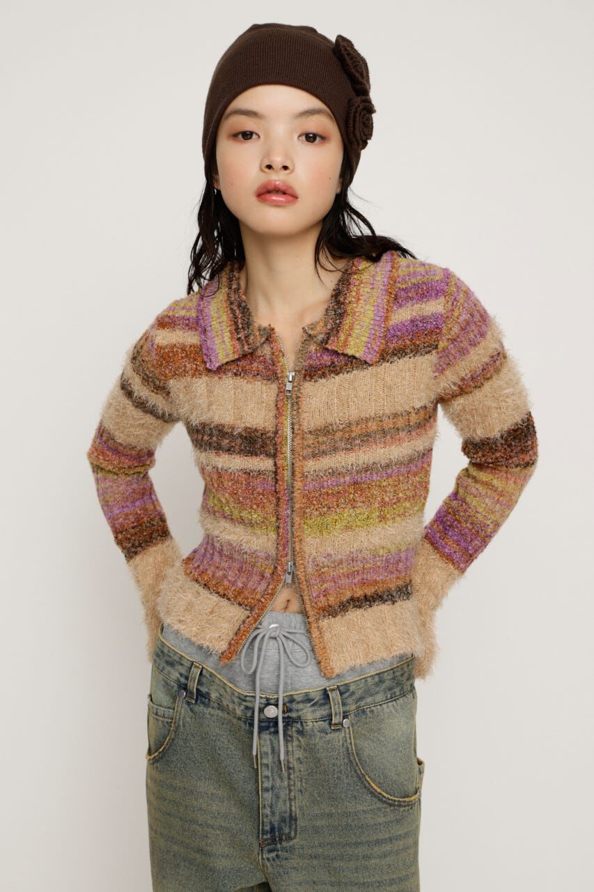 SLY「SHAGGY MIX FRONT ZIP トップス」|ニット・セーター|M/BEG7