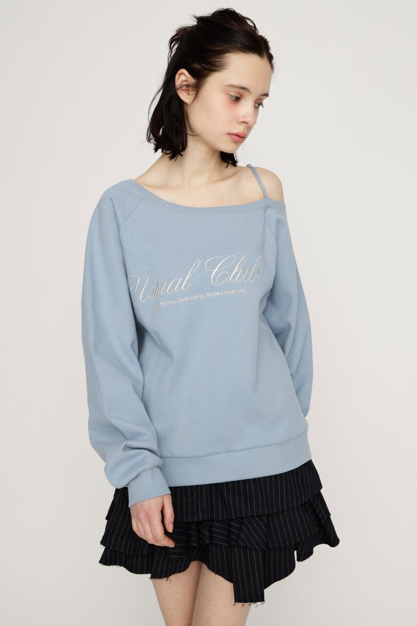 SLY「OFF SHOULDER LOGO トップス」|Tシャツ・カットソー|L/BLU1