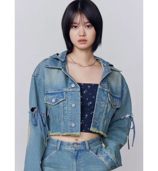 EMODA「カットスリーブフードデニムブルゾン」|ブルゾン・スタジャン|