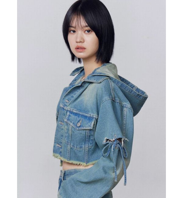 EMODA「カットスリーブフードデニムブルゾン」|ブルゾン・スタジャン|