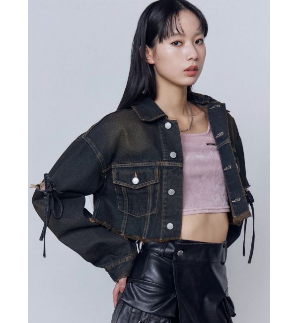 EMODA「カットスリーブフードデニムブルゾン」|ブルゾン・スタジャン|