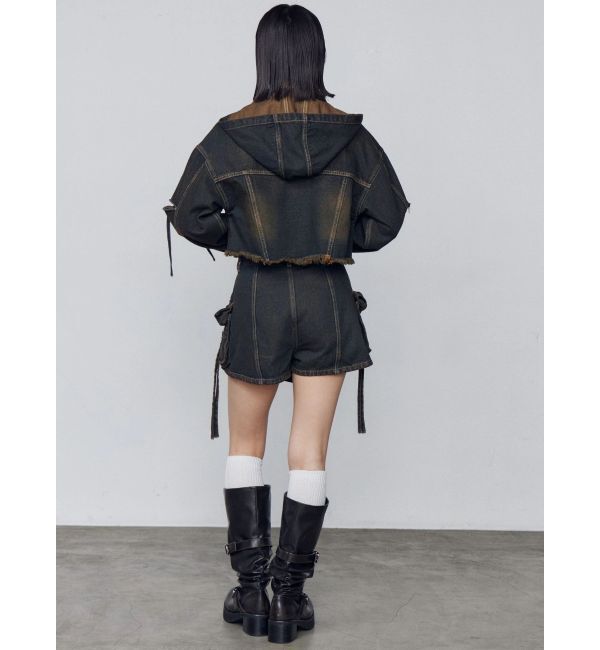 EMODA「カットスリーブフードデニムブルゾン」|ブルゾン・スタジャン|