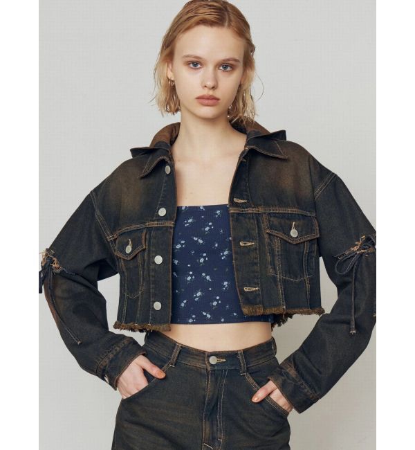 EMODA「カットスリーブフードデニムブルゾン」|ブルゾン・スタジャン|