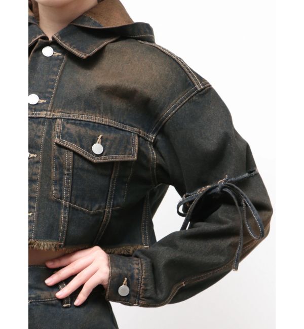 EMODA「カットスリーブフードデニムブルゾン」|ブルゾン・スタジャン|
