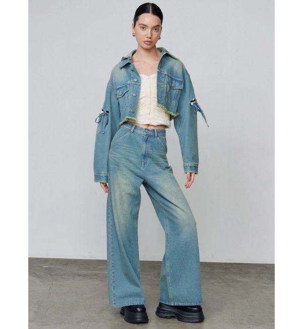 EMODA「カットスリーブフードデニムブルゾン」|ブルゾン・スタジャン|