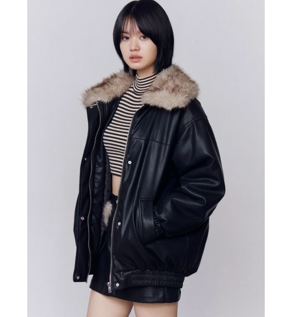 EMODA「フェイクレザーブルゾン」|ブルゾン・スタジャン|ブラック