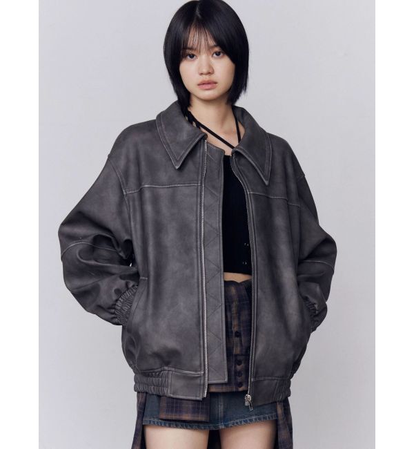 EMODA「フェイクレザーオーバーブルゾン」|ブルゾン・スタジャン|グレー