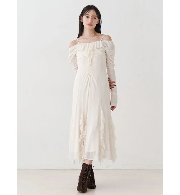 MERCURYDUO「チュールラッフルヘムワンピース」|ワンピース|アイボリー