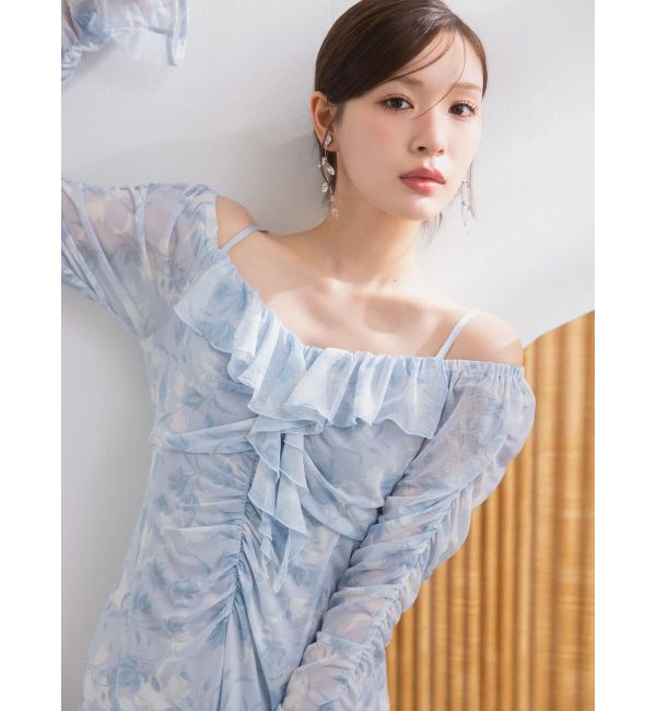 MERCURYDUO「チュールラッフルヘムワンピース」|ワンピース|ブルー