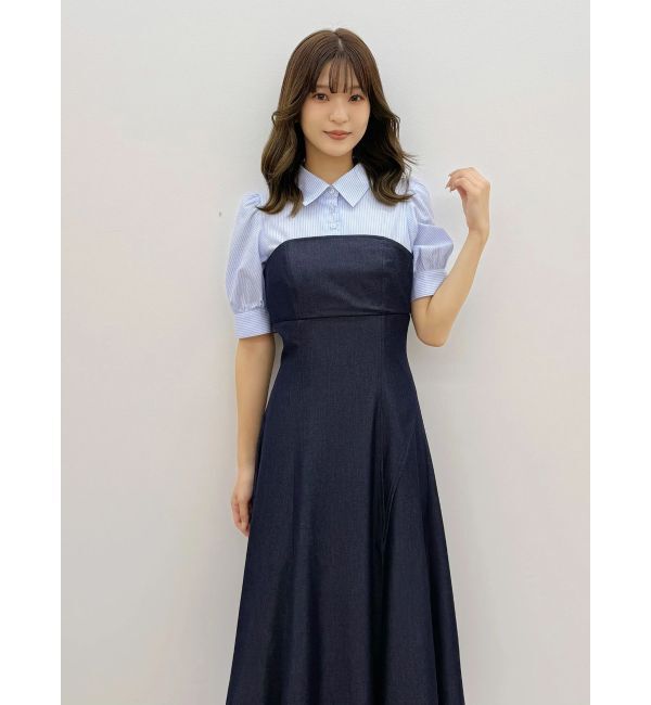 MERCURYDUO「シャツドッキングベアワンピース」|ワンピース|