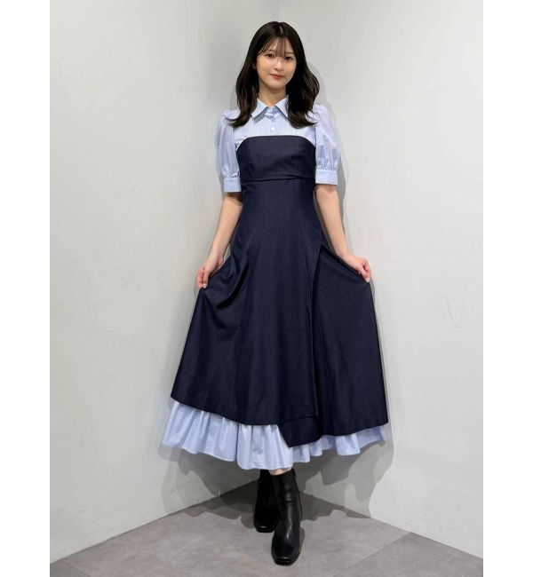 MERCURYDUO「シャツドッキングベアワンピース」|ワンピース|