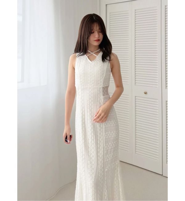 MERCURYDUO「カットレースブロッキングマーメイドワンピース」|ワンピース|