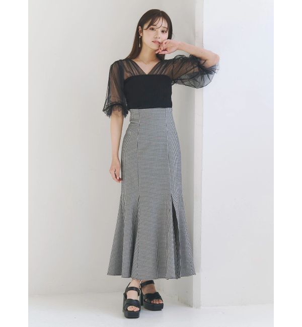 MERCURYDUO「チュールギャザー使いニット」|ニット・セーター|