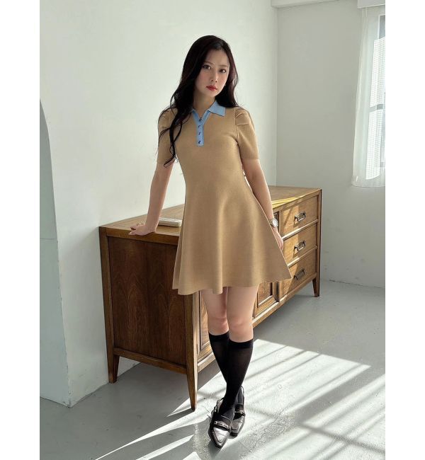 MERCURYDUO「【WEB限定】バイカラースキッパーフレアミニワンピース」|ワンピース|