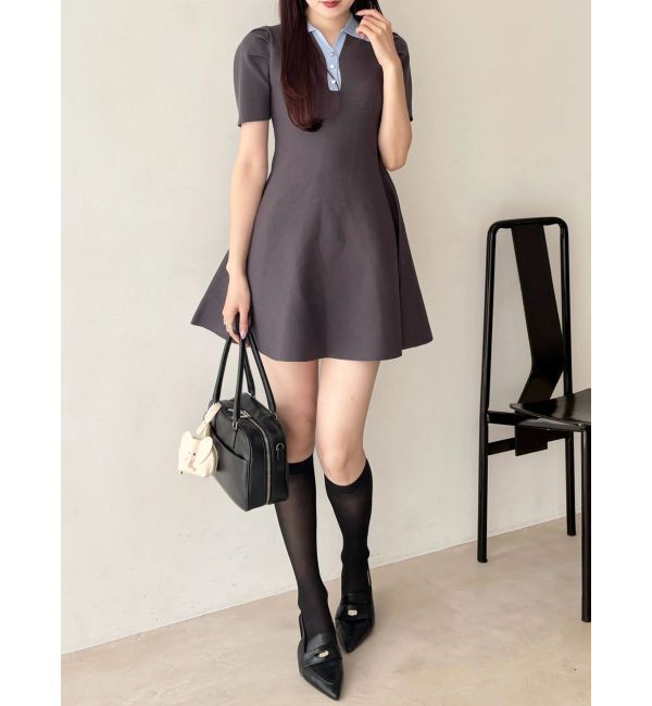 MERCURYDUO「【WEB限定】バイカラースキッパーフレアミニワンピース」|ワンピース|