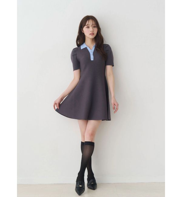MERCURYDUO「【WEB限定】バイカラースキッパーフレアミニワンピース」|ワンピース|チャコールグレー
