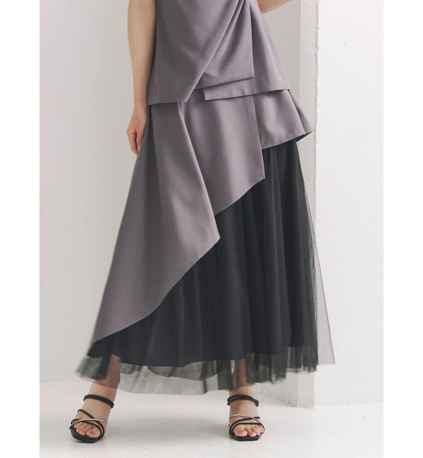 MERCURYDUO「【SETUP】異素材使いアシメフレアスカート」|スカート|