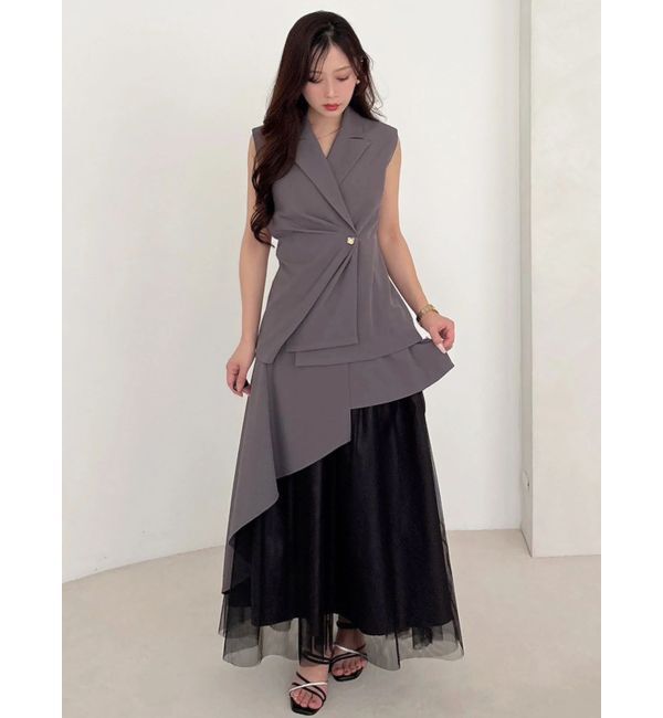 MERCURYDUO「【SETUP】異素材使いアシメフレアスカート」|スカート|