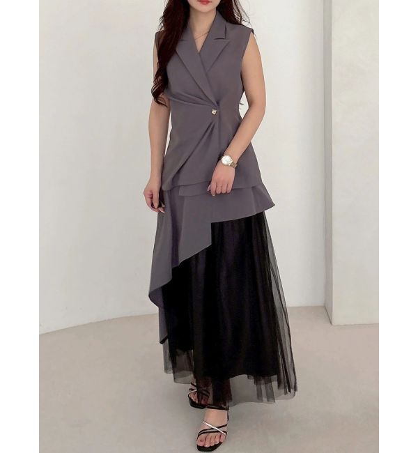 MERCURYDUO「【SETUP】異素材使いアシメフレアスカート」|スカート|