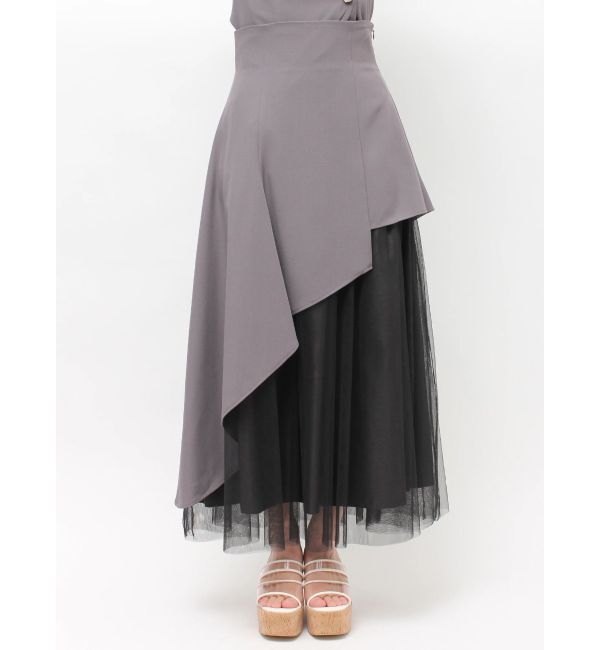 MERCURYDUO「【SETUP】異素材使いアシメフレアスカート」|スカート|