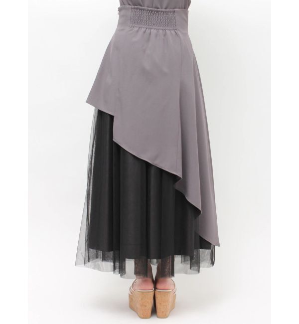 MERCURYDUO「【SETUP】異素材使いアシメフレアスカート」|スカート|