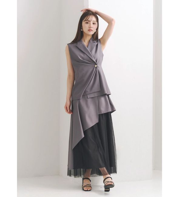 MERCURYDUO「【SETUP】異素材使いアシメフレアスカート」|スカート|