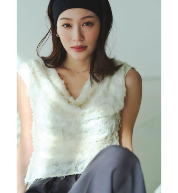 LAGUNAMOON「カットジャガードドレープブラウス」|シャツ・ブラウス|アイボリー