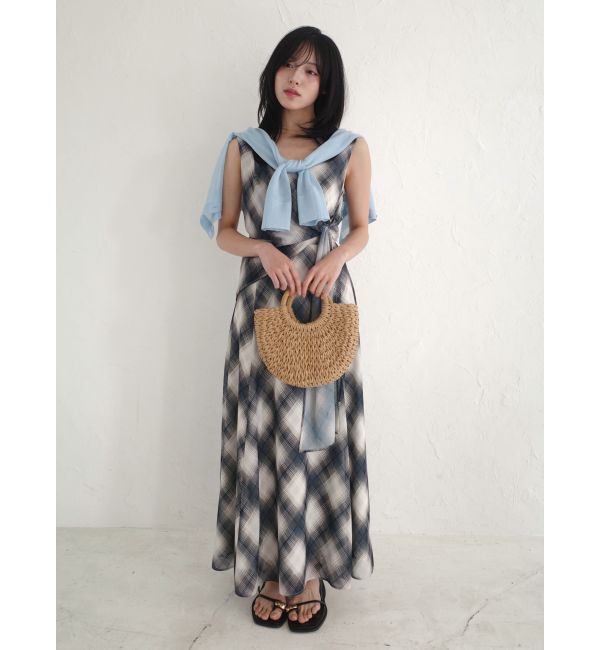 LAGUNAMOON「ノットカシュクールチェックワンピース」|ワンピース|ネイビー