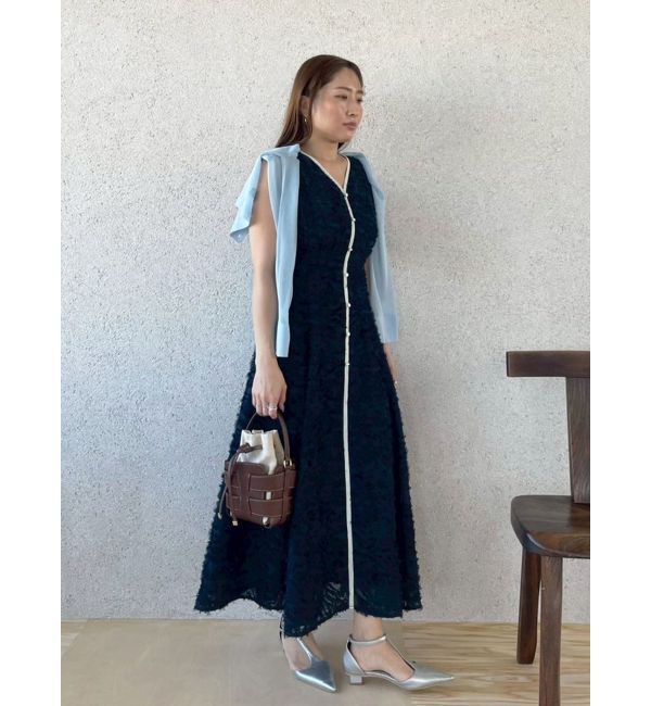 LAGUNAMOON「カットジャガードパイピングワンピース」|ワンピース|ネイビー