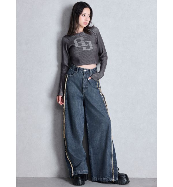 GYDA「ハイウエストside slit GYDAワイドデニムパンツ」|デニム|