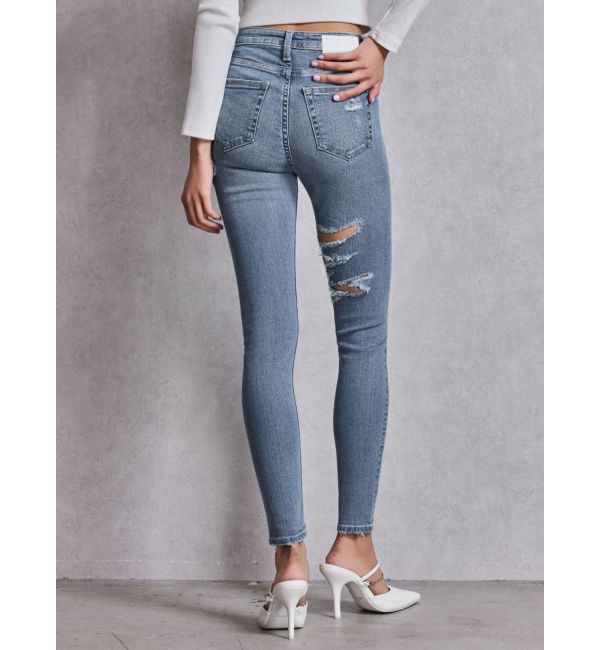 GYDA「ミドルウエストSIDE CUT INNER DAMAGEスキニーデニムパンツ」|デニム|