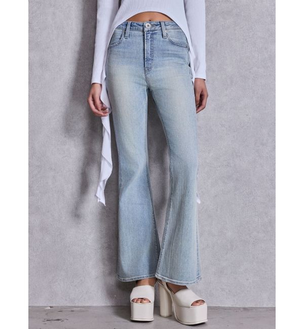 GYDA「ハイウエストBASICフレアデニムパンツ」|デニム|アイスブルー