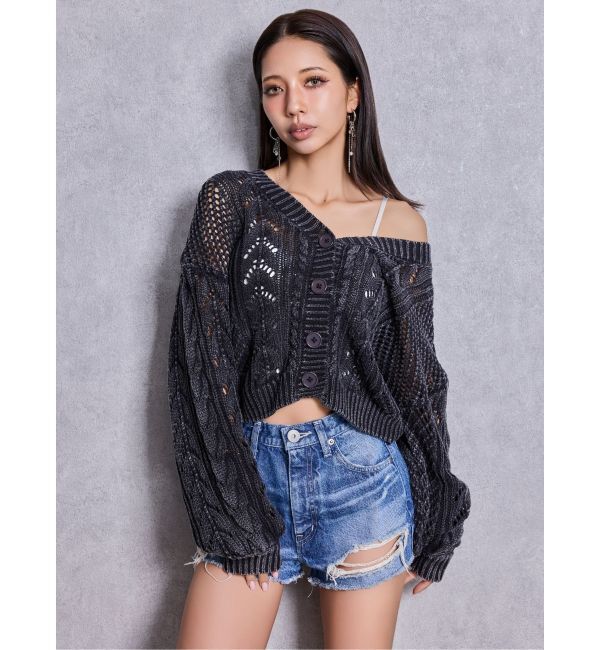 GYDA「ハイウエストBACK RIPPEDデニムショートパンツ」|デニム|