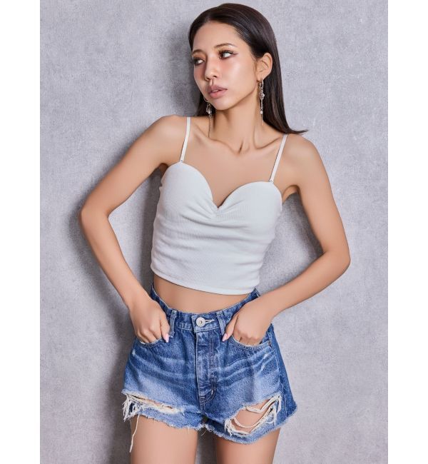 GYDA「ハイウエストBACK RIPPEDデニムショートパンツ」|デニム|