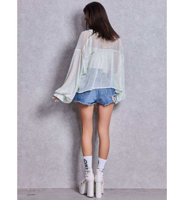 GYDA「ハイウエストBACK RIPPEDデニムショートパンツ」|デニム|